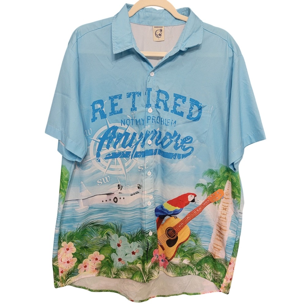 Hardaddy Button Down Shirt Mens Large Blue Retired Not My Problem Tropical Fun